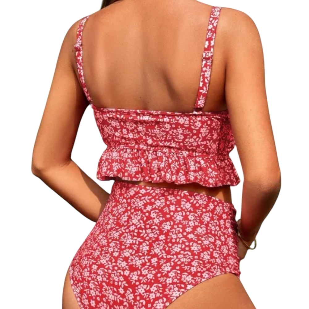 Red Floral Bikini Set